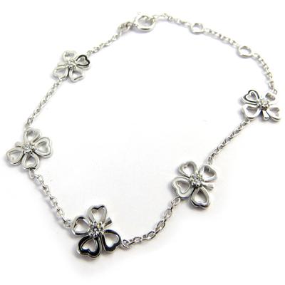 [M1172] - Weißes 'Clovers'-Silberarmband