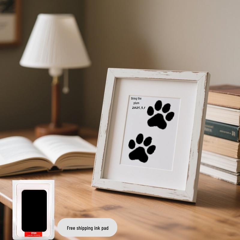 Pet Paw Print Memorial Frame with Wash-Free Ink Pad for Cats and Dogs