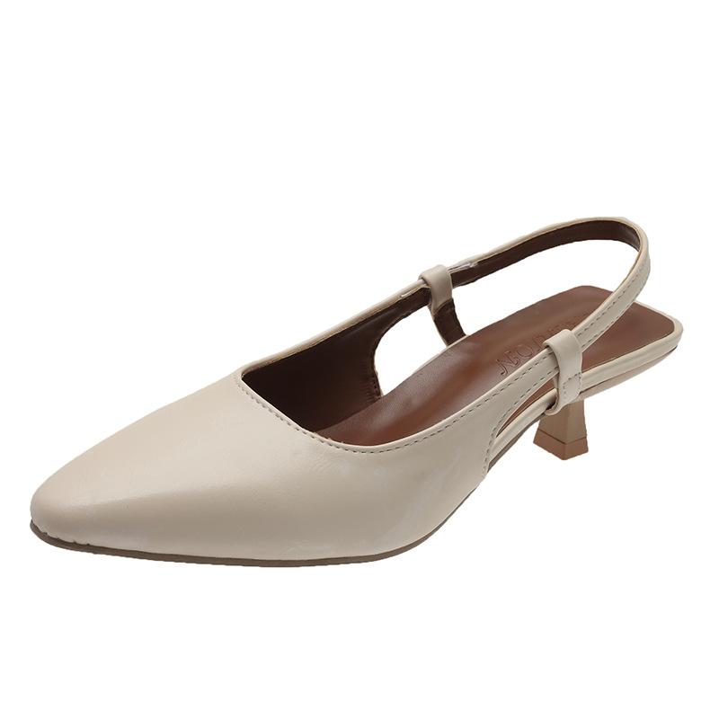 

Сандалии Baotou, новые высококачественные туфли на тонком каблуке с острым носком и низким каблуком, женские туфли 24 Весна и лето с юбкой 36 бежевый