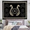 Viking Dragon Tapestry, Ancient Rune Dragon Totem Norse Mythology Wall Art Tapestries, Black White Mystical Geometric Norse