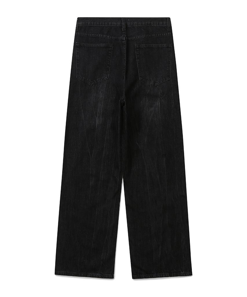 CONNECT KINLOCH Wide Cracked Wash Denim Pants (Dark Gray)