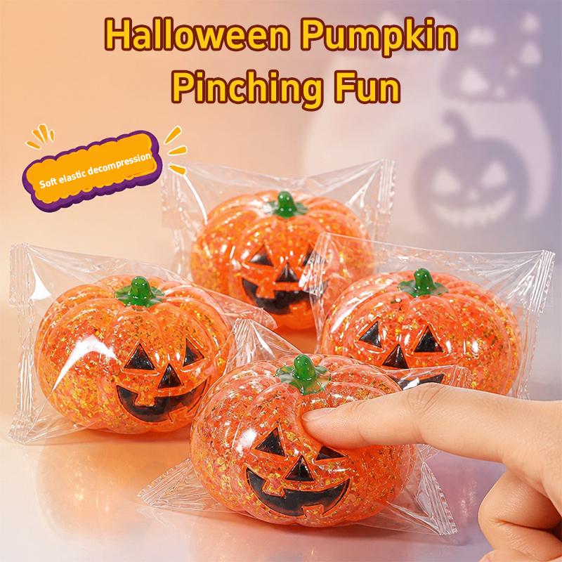 Halloween Glitter Pumpkin Squishy Squeeze Maltose Stress Relief Ball Sparkle Powder Filled Cute Pumpkin Face Halloween Gift