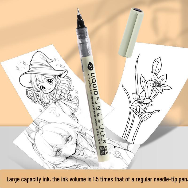 High-Capacity Black Waterproof Fine Liner Brush Pen for Students & Artists