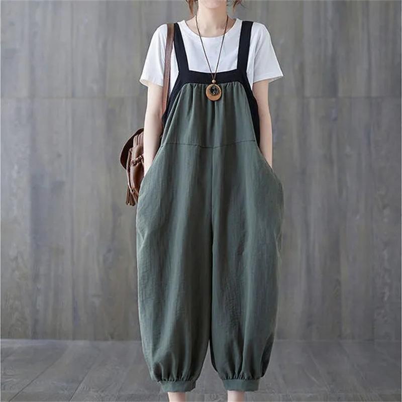 

Casual Rompers for Women Summer Large Size Korean Loose Harlan Jumpsuit Pants Solid Ladies Suspender Overalls M