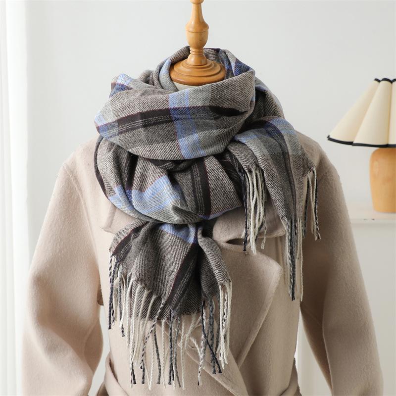 Korean Imitation Cashmere Grid Scarf Men Women Autumn Winter Fashion Warm Scarves Tassel Shawl Thickening Long Scarf Tassel Warp