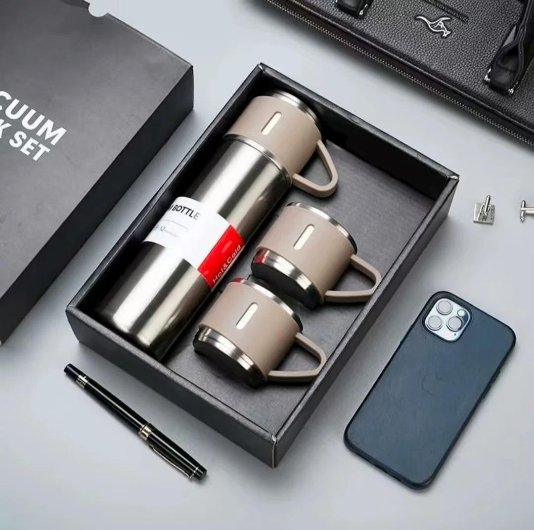 

New style high-value gift set thermos cup with three lids, 304 stainless steel water cup, business gift cup