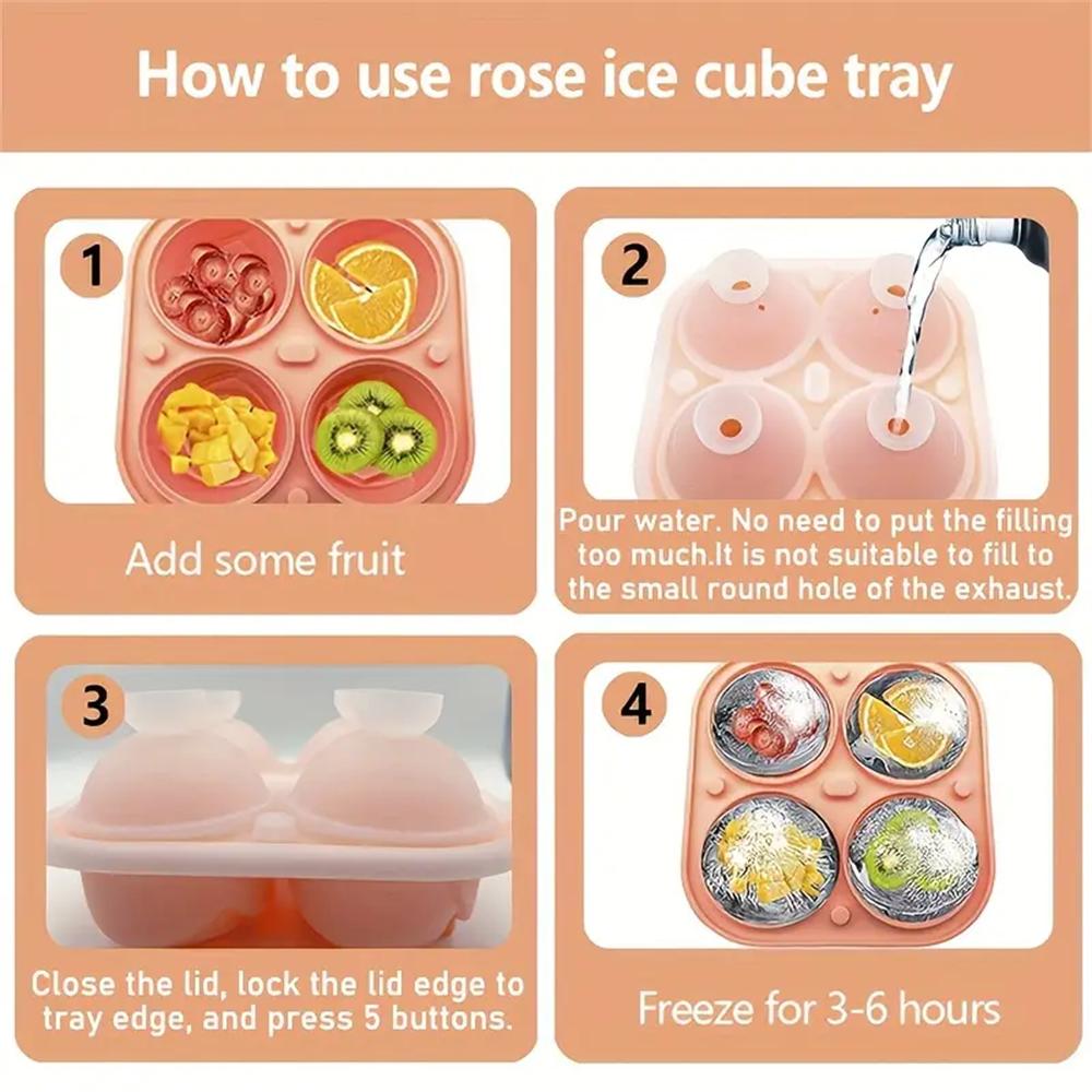 3D Rose Ice Cube Tray,for perfect flower shaped ice cubes,4 cavities per tray,perfect for cocktails,whisky and juice freezing