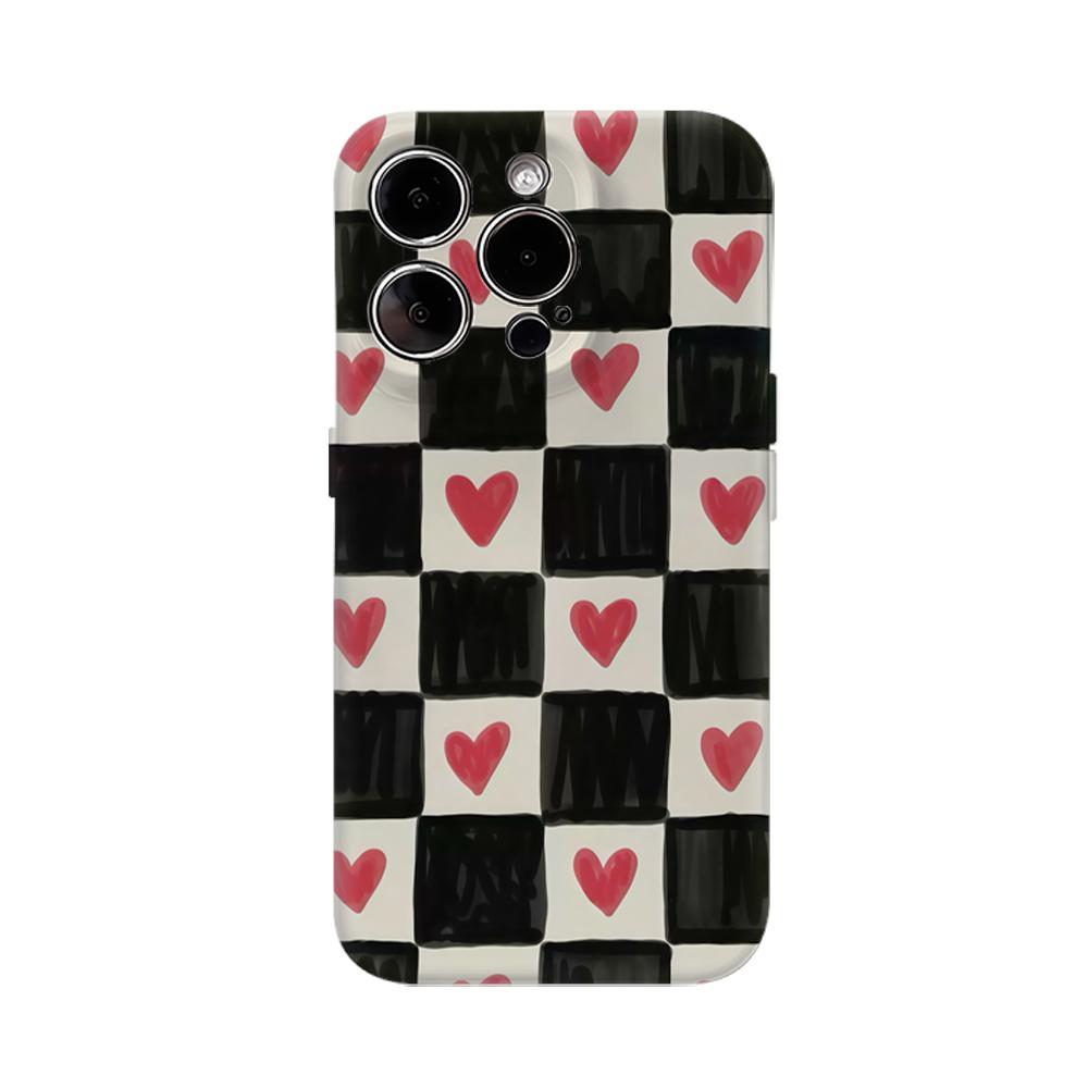 

Heart Checkerboard Phone Case for IPhone 17AIR 16E 16 15 14 13 12 11 17 Pro Max Plus Double-layer Back Cover IPHONE17PRO
