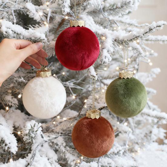6Pcs Christmas Ball Ornaments Flocking Rustic Distressed Hanging Balls with Loop Farmhouse Xmas Decoration