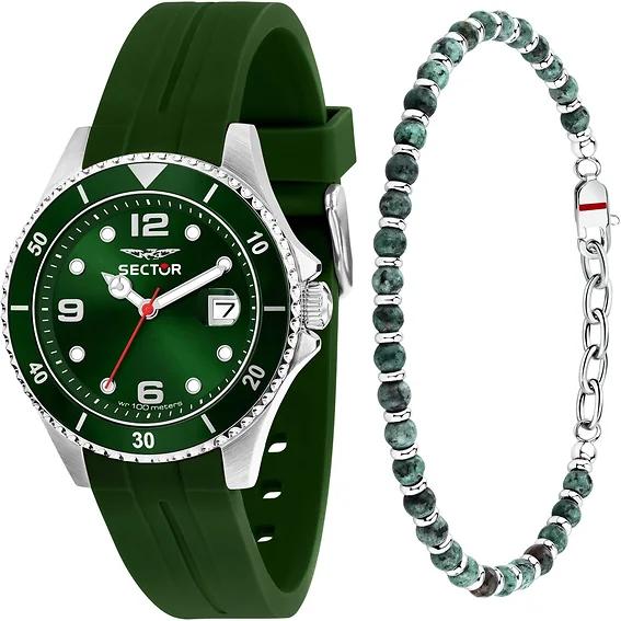 Sector 230 Cinturino in Silicone Quadrante Verde Quarzo R3251161059 100M Orologio da Uomo Con Bracciale Extra