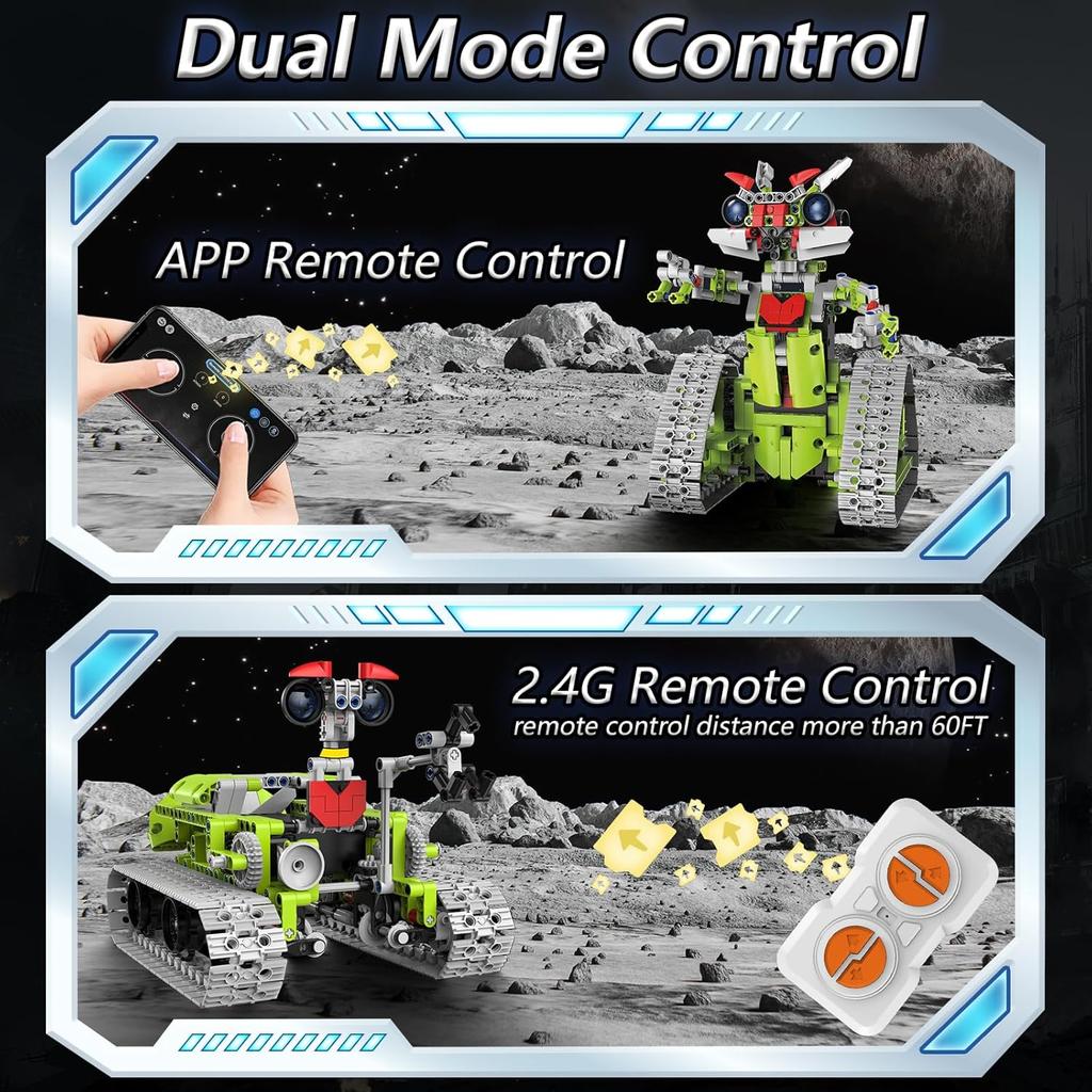 5 In 1 Robot Building Kit for Kids, Educational STEM Building Blocks Set, Remote & APP Control Construction Robot/Tracked Racer/Tank/Bulldozer,