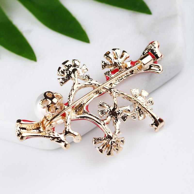 Chinese Style Original Retro Atmosphere Classic Oil Drop Pearl Plum Blossom Branch Brooch Female Accessories Long-Lasting Color Brooch