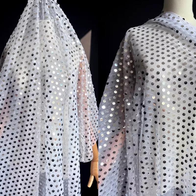 9MM Sequin Fabric Flash Perspective Performance Dance Dress Wedding Background Stage Decoration Designer Fabric 100x130cm