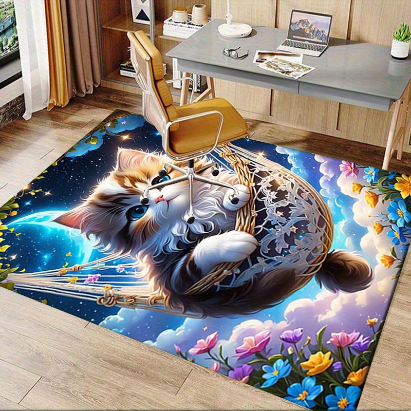 Office Carpet Soft & Comfortable Sofa Rug for Under Chairs, Protection Mat with Cute Kitten