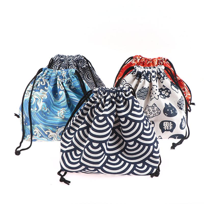 1Pc Japanese Style Drawstring Lunch Box Storage Bag For Travel Picnic Portable Easy Wash Bento Lunch Box Tote Pouch