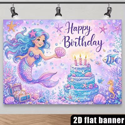 2D Purple Pink Mermaid Backdrop for Toddler Birthday Photoshoot
