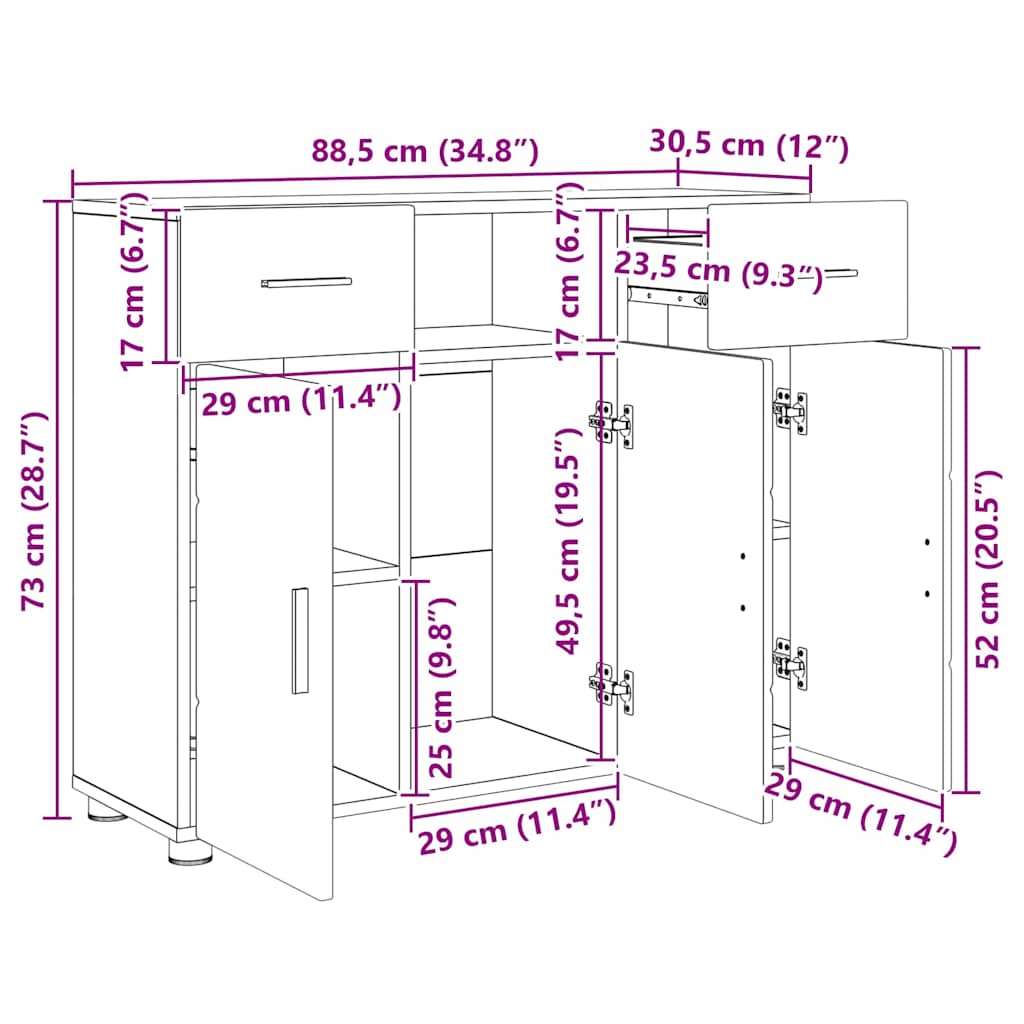 Wooden Cabinet Sonoma Oak 88.5 x 30.5 x 73 cm Engineered Wood