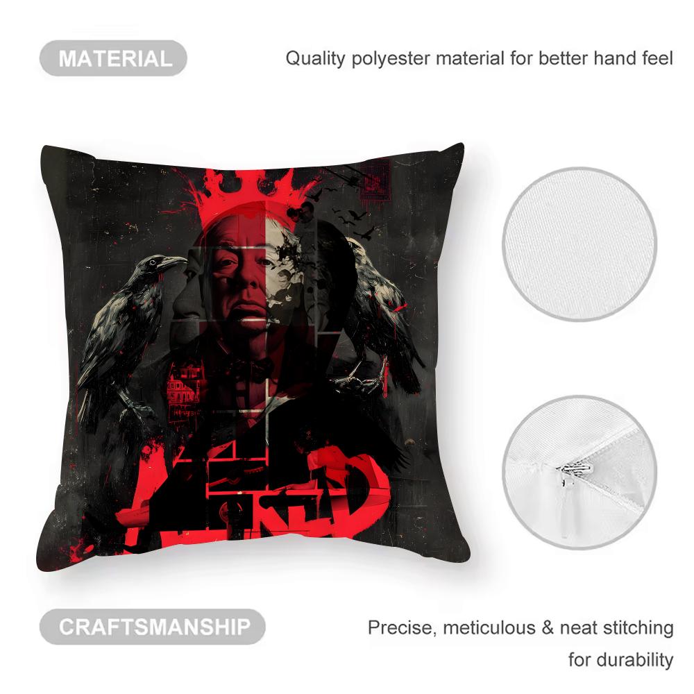 Alfred Hitchcock Cushion Cover Anti-dustmite Pillowcase Invisible Zipper Silky Short Plush Sofa Cushion Cover
