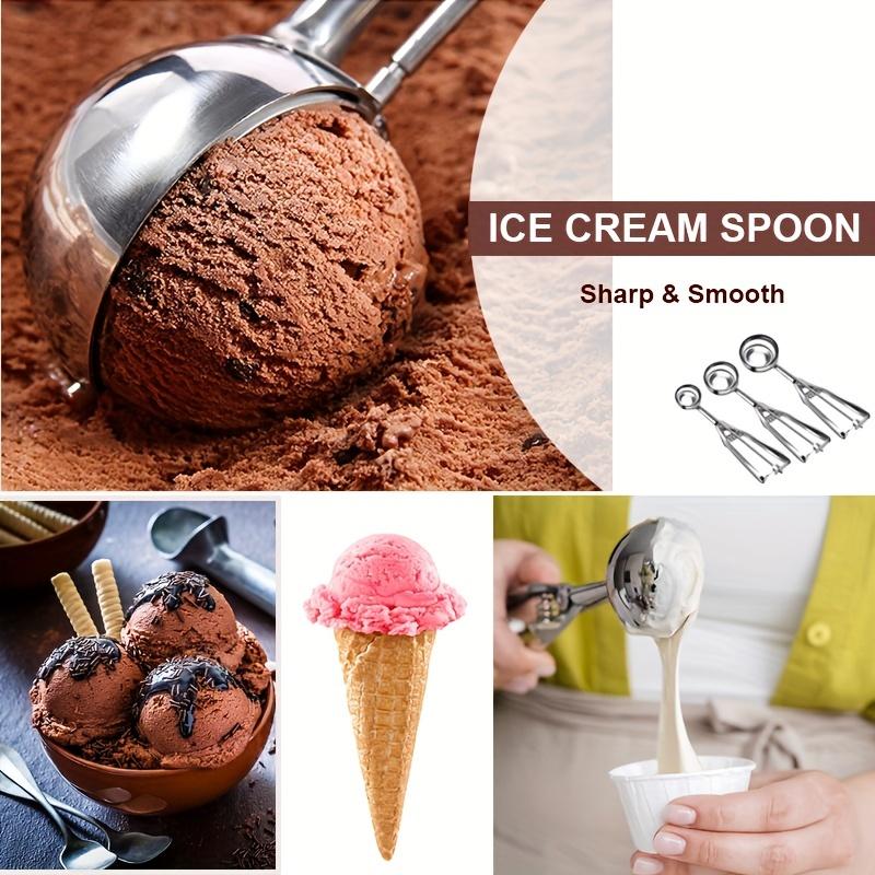 Thickened Stainless Steel Ice Cream Scoop with Trigger Fruit Baller Measuring Spoon for Baking Fruit Cookie Dough Cupcake