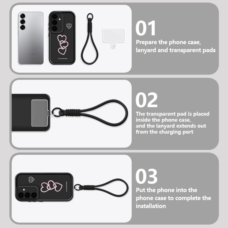 Wrist Lanyard Phone Case For Samsung Galaxy S26 S24 S25 Ultra S23 S25 FE A57 A17 A56 A16 A55 A54 A15 A25 Love Heart Print Cover