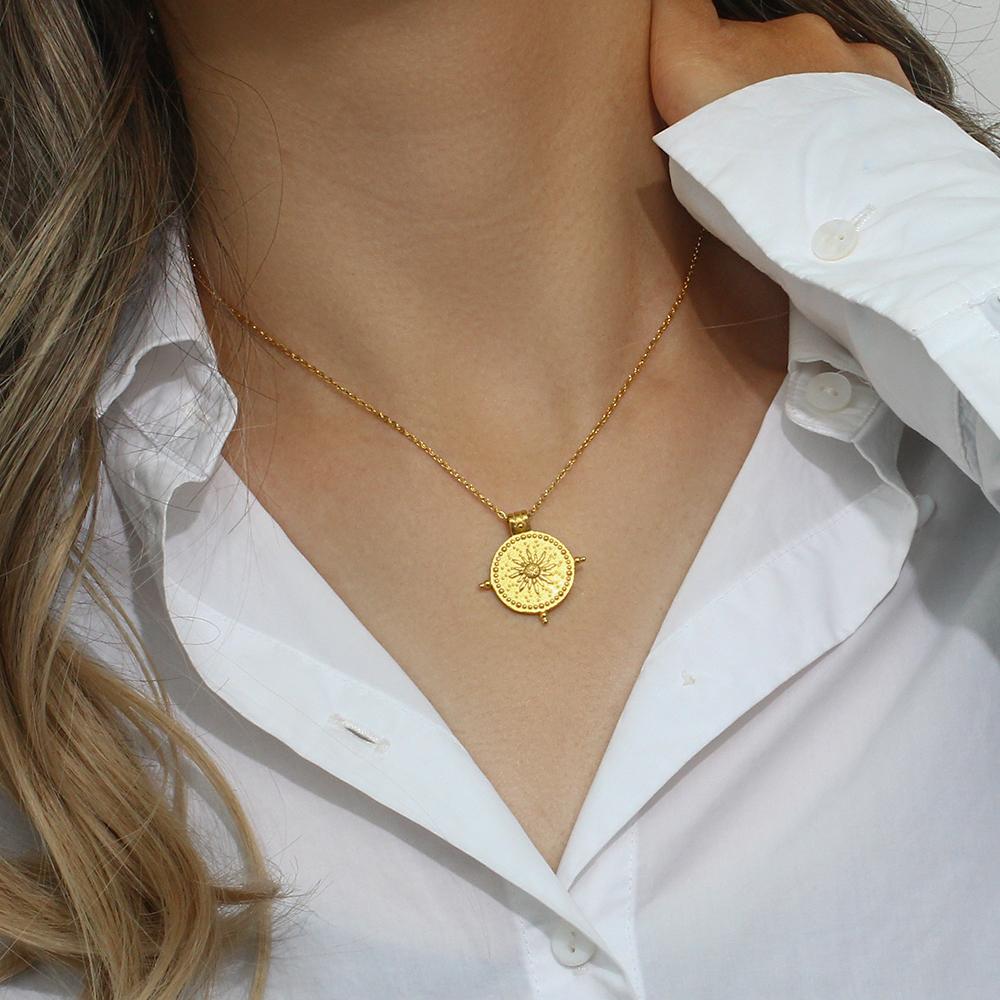 MamacitaSlay 316L Stainless Steel Vintage Sun Pendant Necklace 18K Gold Plated Waterproof Jewelry For Women Trend Necklace