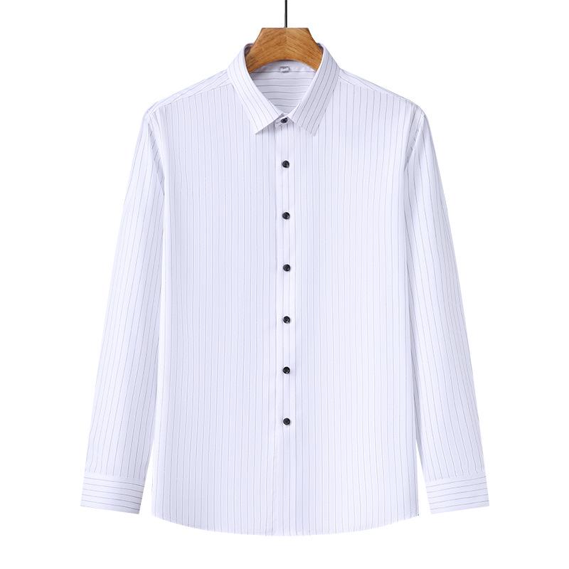 Men's Vertical Stripe Long Sleeve Shirt - Turn-Down Collar, Slim Fit, Iron-Free, Versatile Business Top for All Ages