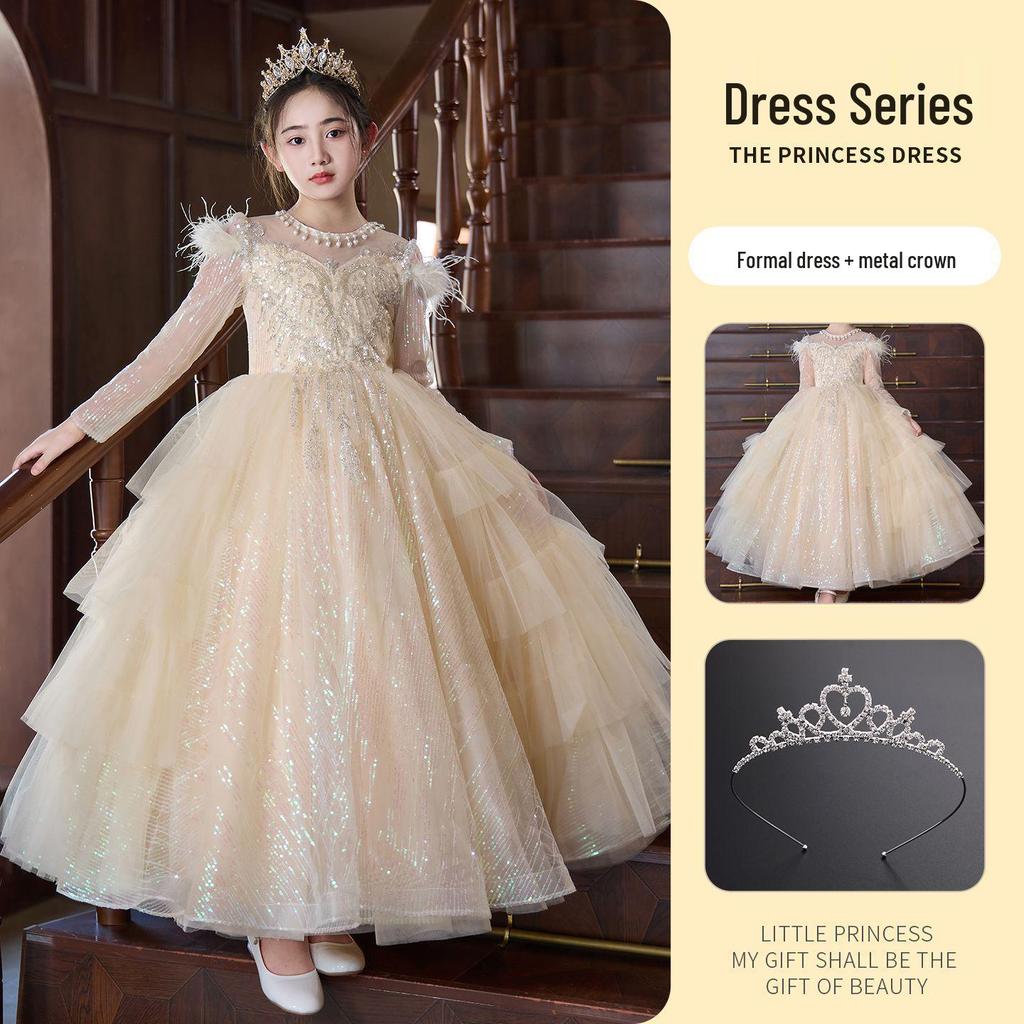 Girls' Princess Dresses: Medium/Large Fluffy Tulle Skirts for Piano Performances, Formal Gowns, and Winter Wear