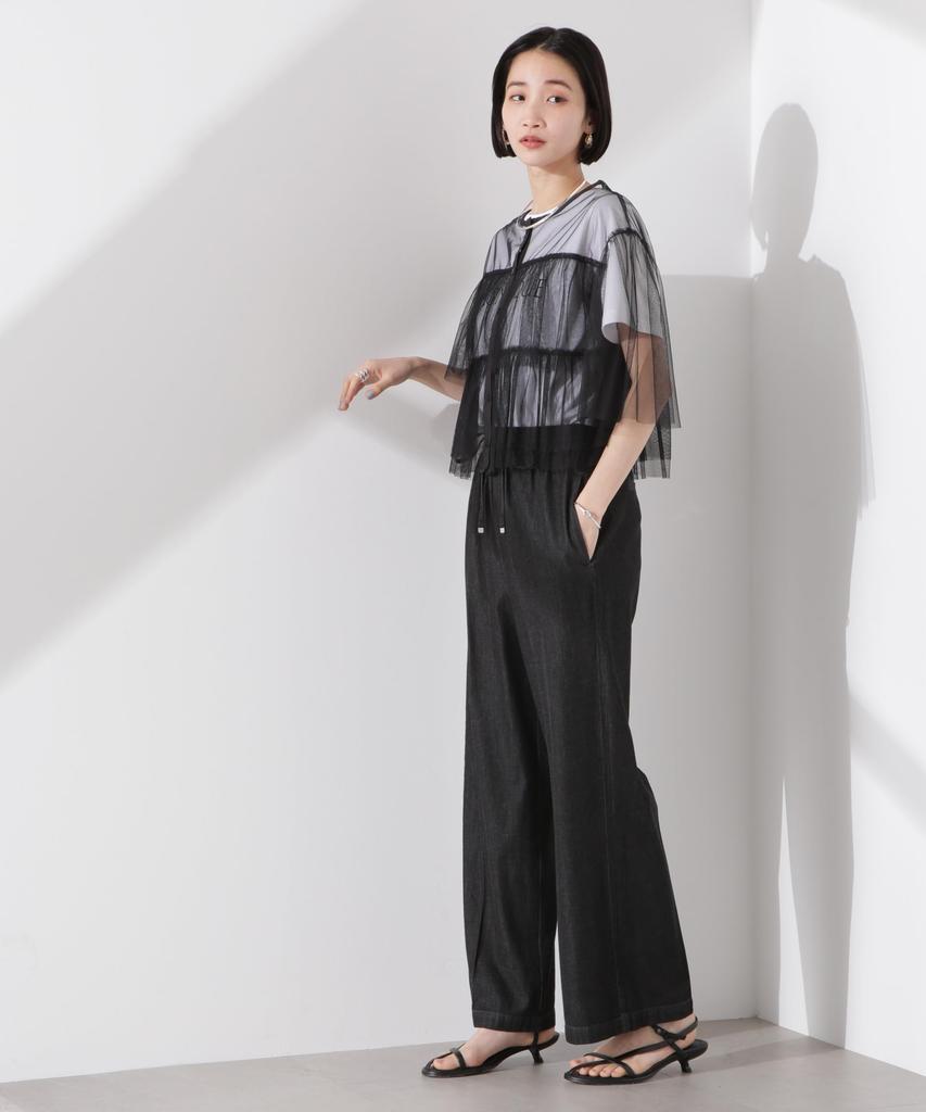 Nano Universe Tulle Tiered F Women's Blouse, 010, Black, 673-5121320