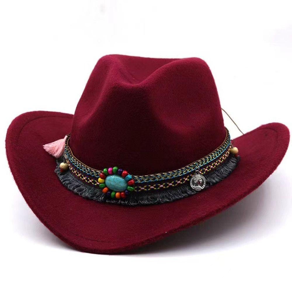 Solid Color Cowgirl Jazz Hat Woolen Top Hat Punk Party Cosplay Hat Bucket Hats