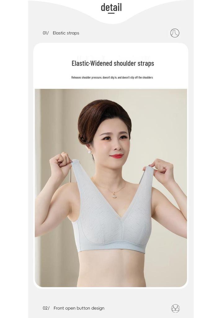 Mom's Wireless Cotton Padded Lace Bra - Comfortable, Thin, Plus Size Vest for Middle-Aged & Elderly Women