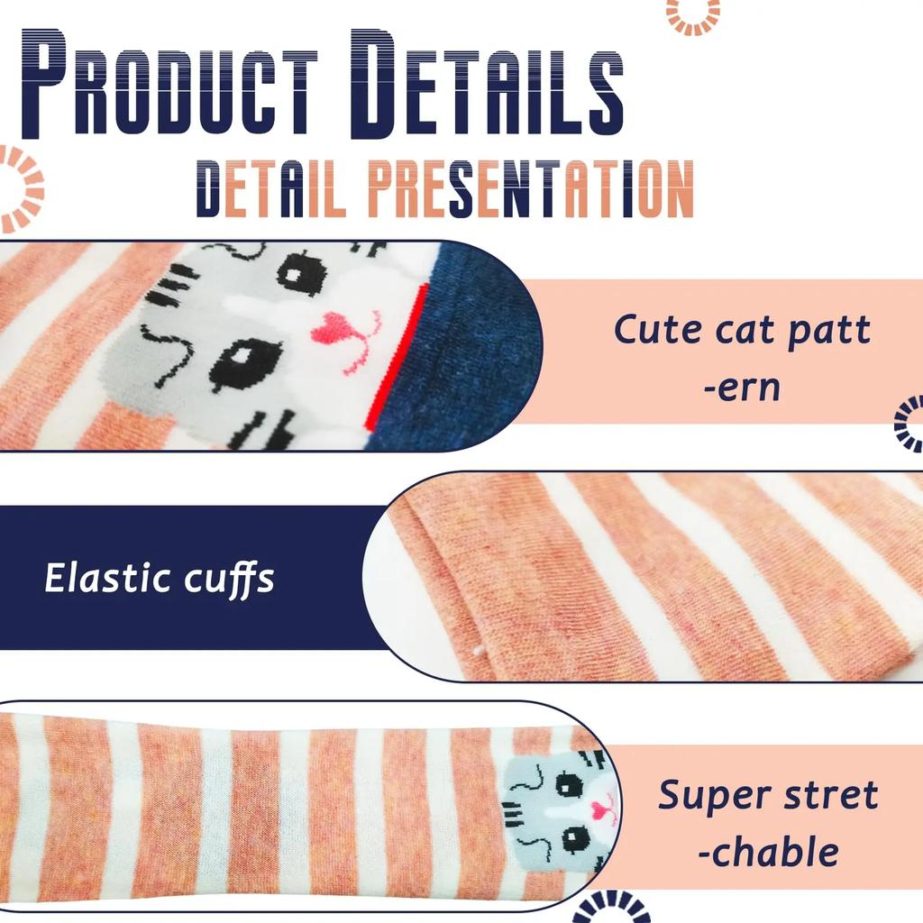 Botvotee 5 Pairs of Cute Cat Socks Women Cartoon Animal Crew Socks Fun Kitten Cotton Socks Gift Colorful Casual Sock Set