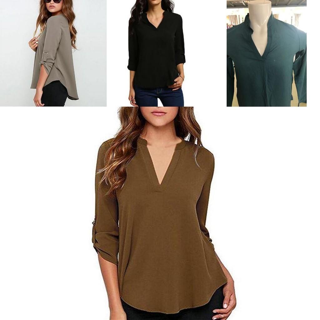 Stylish Women's Casual Long Sleeve V-neck T-shirt Pullover Tunic Blouse Options