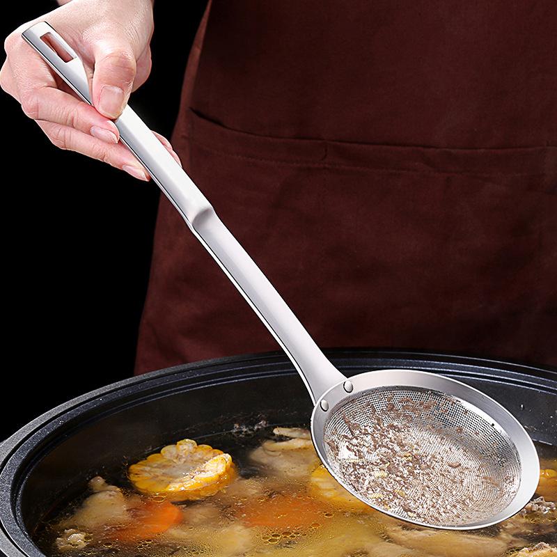 Filter Scoop Stainless Steel Fat Skimmer Spoon Strainer Fat Oil Skim Grease Foam Fine Mesh Strainer With Handle Kitchen Tool