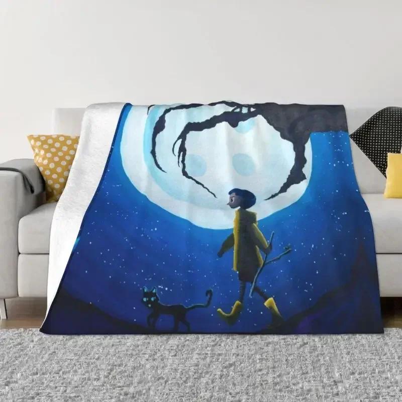 Coraline Doll Movie Blanket 3D Print Soft Flannel Fleece Warm Throw Blankets for Office Bed Couch Bedspreads Chibi Horror