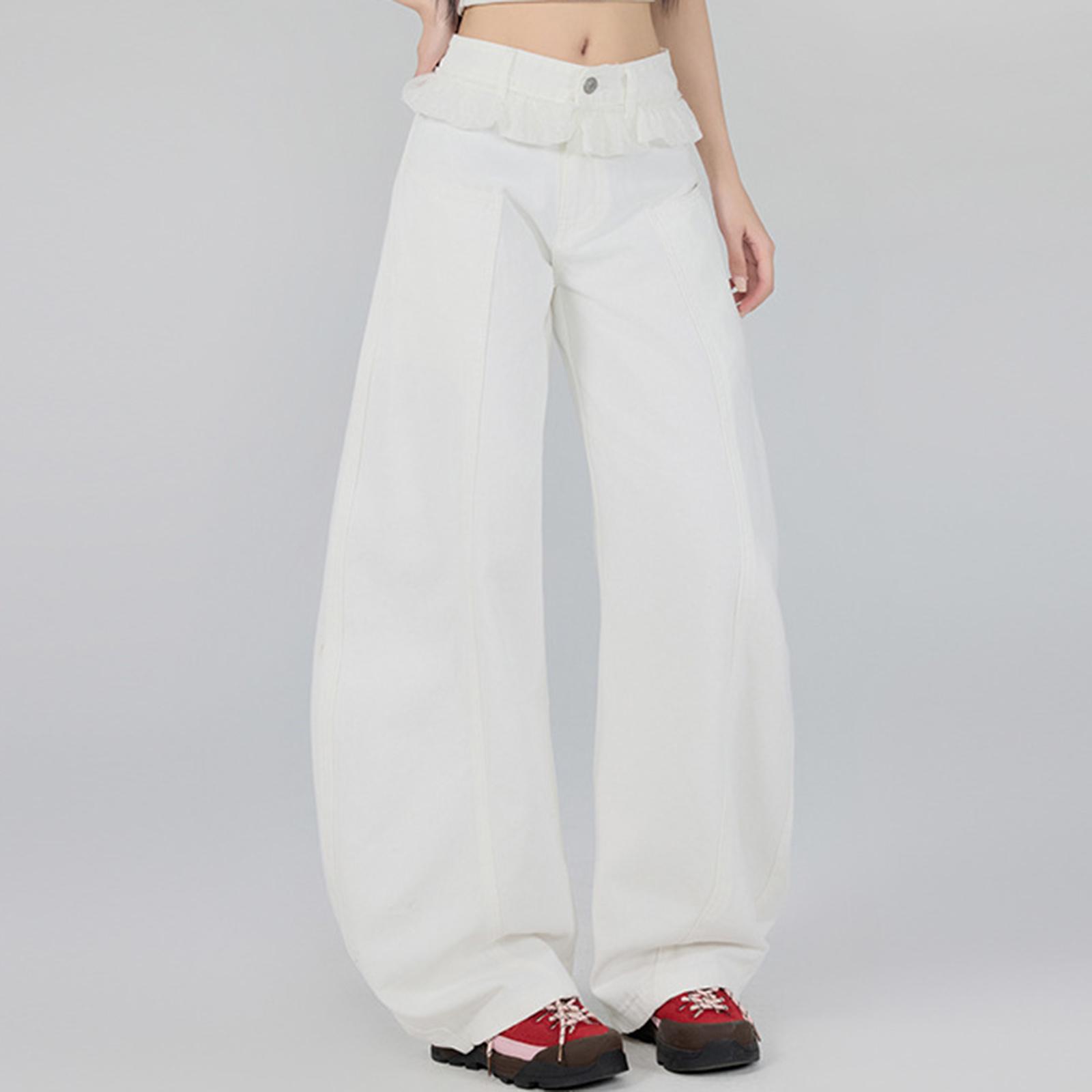 

Women s Mid-Rise Stretch Jeans Fashion Straight Leg Denim Pants With Pockets L білий