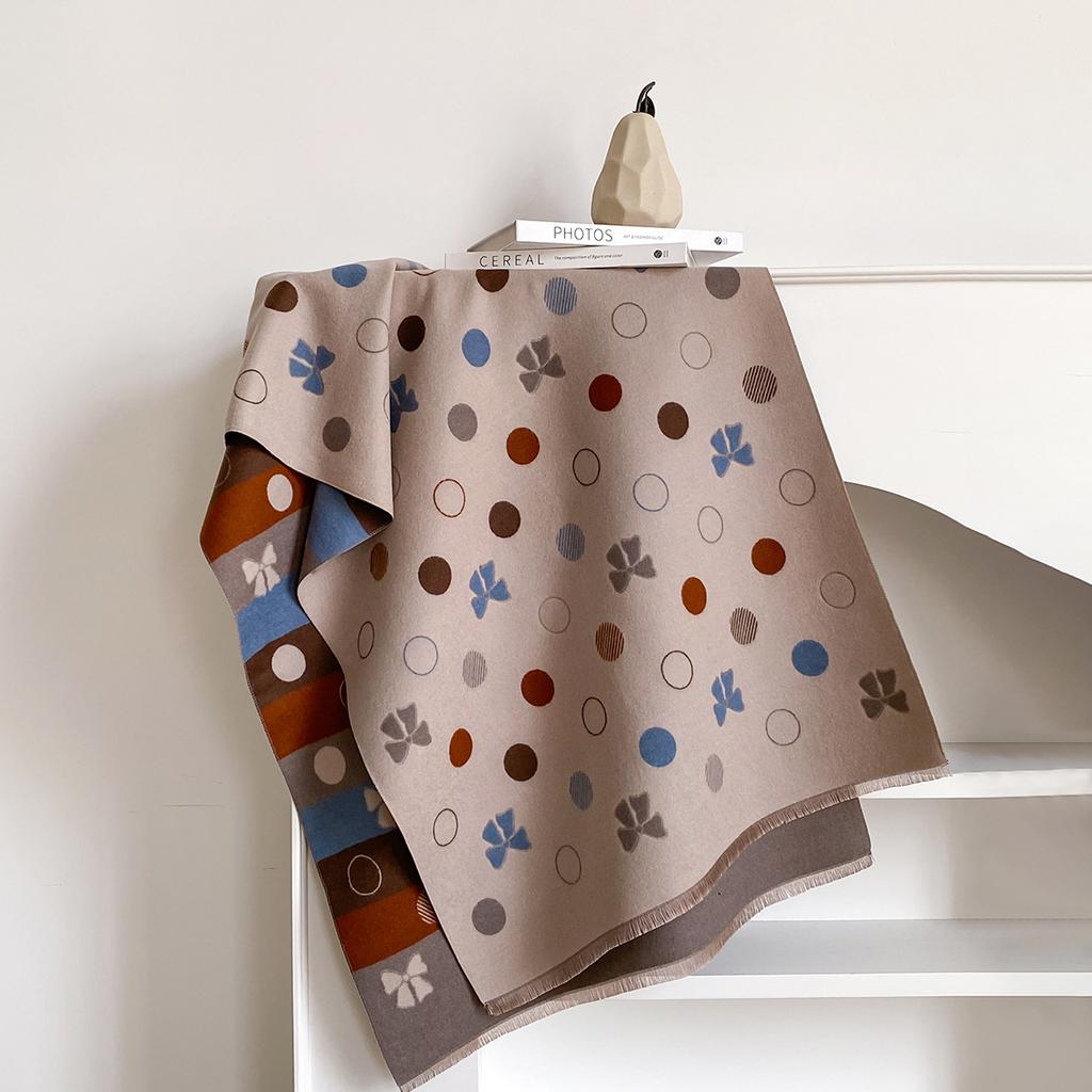 Korean Version Scarf Imitation Cashmere Double-sided Bow Shawl Dual-purpose Thickened Warm Versatile Cape Female Polka Dot