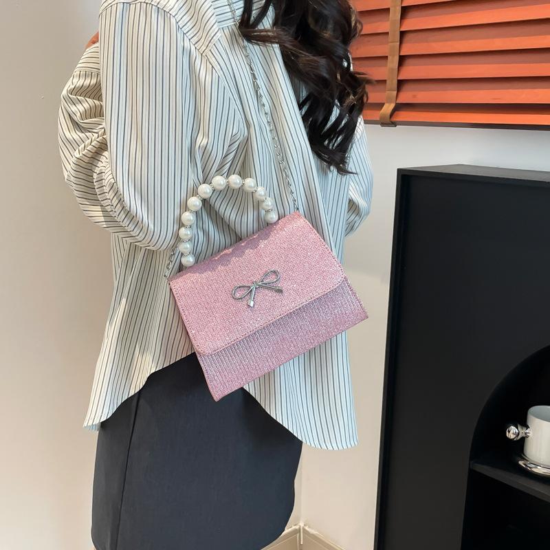 Pink Tote Bowknot Bags Women Single Shoulder Crossbody Bags Niche Fashion Cute Small Square Bag