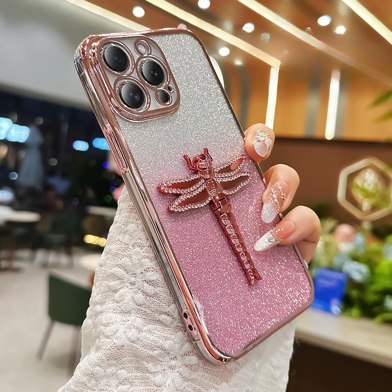 Anwendbar auf Apple 16 Libellenhalter Handyhülle Glitzer IPhone 15 Pro Galvanisiertes TPU Sturzsichere 14 Schutzhülle 13