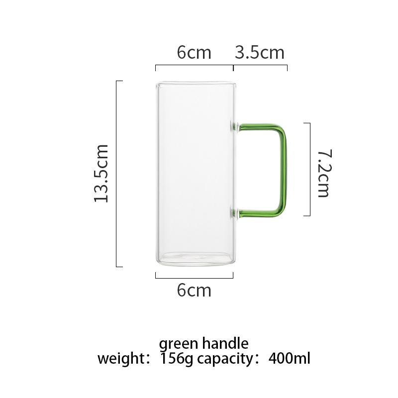 

400 мл квадратная прозрачная стеклянная кружка для завтрака, молока, кофе, кружка для микроволновки, вечеринки, пива с золотисто-зеленой ручкой 400ml