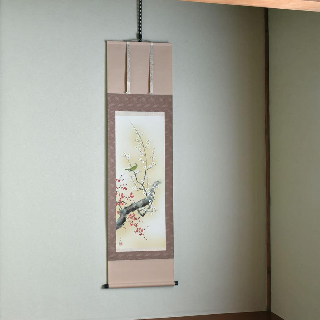 Sunny Town Gallery Hanging Bird and Flower Spring Red and White Plum Blossoms and a by Takeyo wide x 164cm high Scroll, Painting, Hanging,