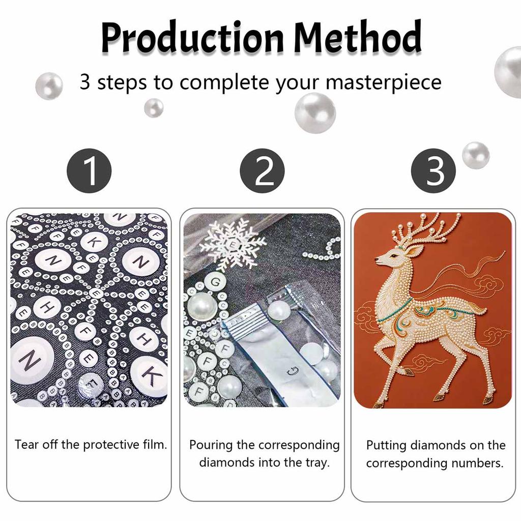 DIY Pearl Diamond Art Painting Kits for Adults and Beginners, Elegant Deer Sparkling Painting Craft Home Wall Decor Handmade Gift