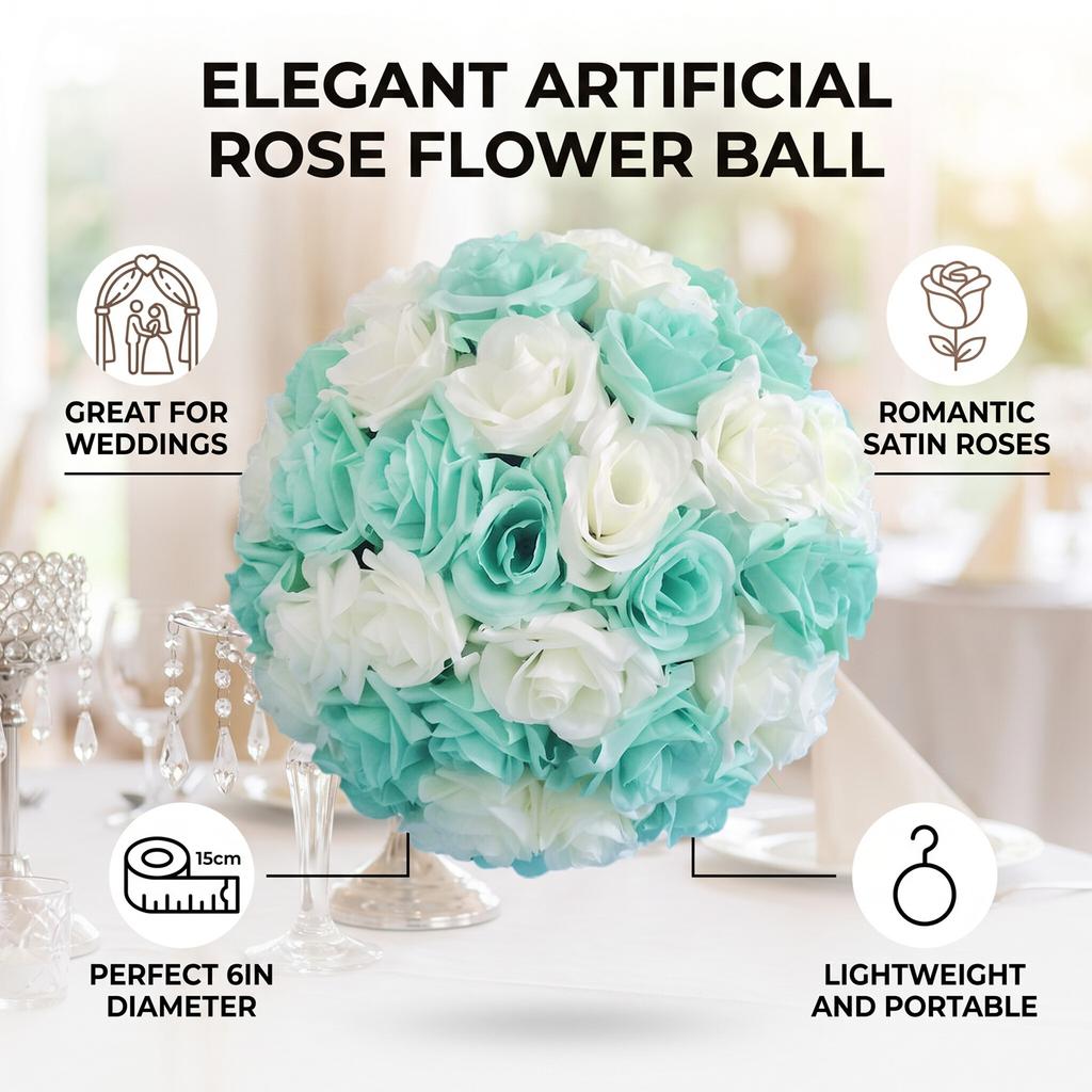 Artificial Flowers Rose Ball for Centerpieces Table Faux Rose Arrangements for Weddings Birthday Party Decor Plastic
