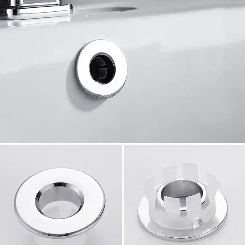 HOT Sink Overflow Cover Decor Cap Metal Copper Bathroom Washbasin Hole Trim Overflow Ring Bathtub Faucet Accessories 23-25mm