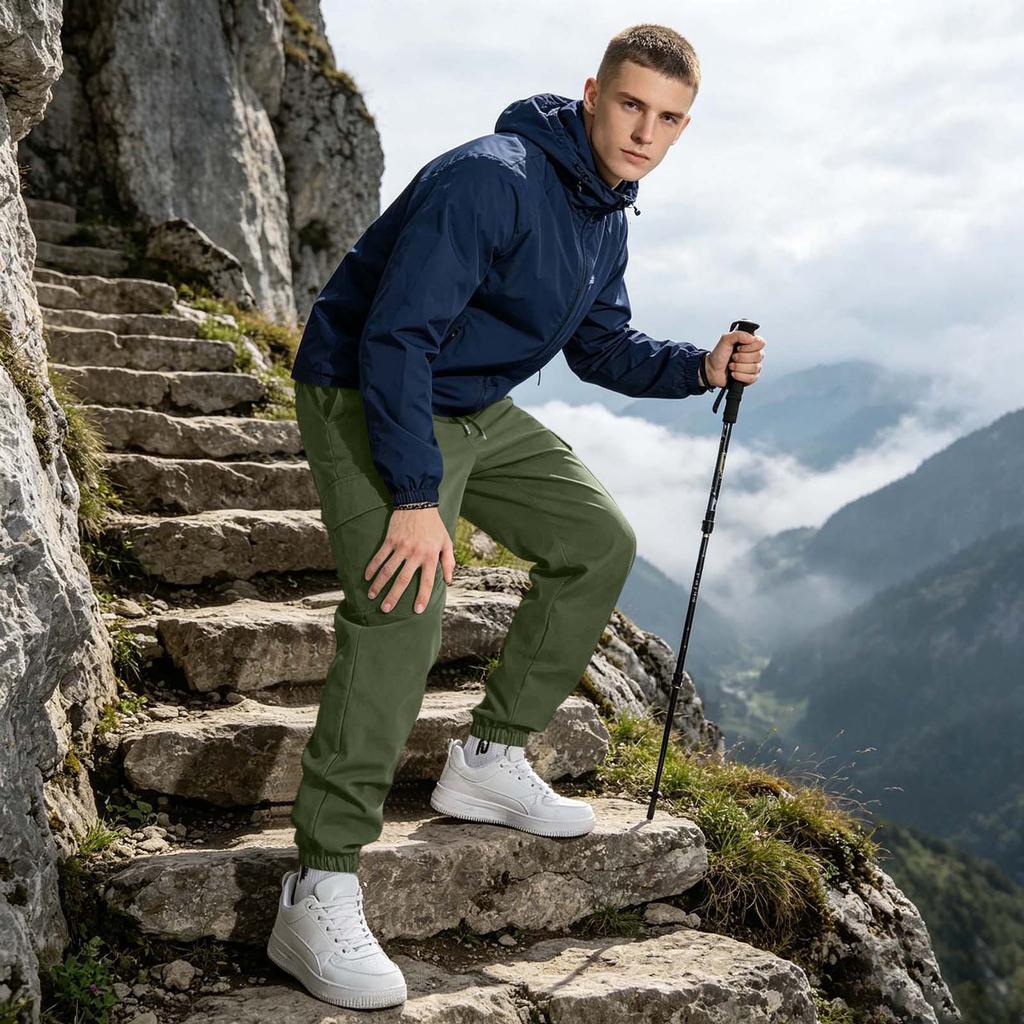 Men's Cargo Pants with Multi-Pockets, Drawstring Waist and Elastic Cuffs - Color Casual Work Pants