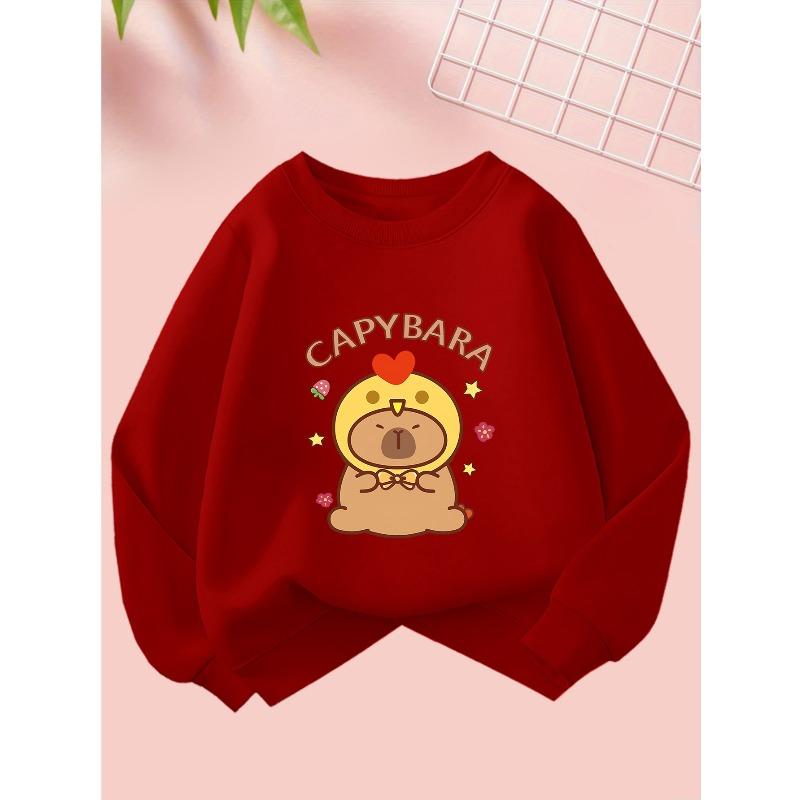 Capybara Cute Chick Pattern Print Outdoor Sports And Indoor Daily Casual Comfortable, Girls' Fashion Long-Sleeved Round Neck Sweatshirt
