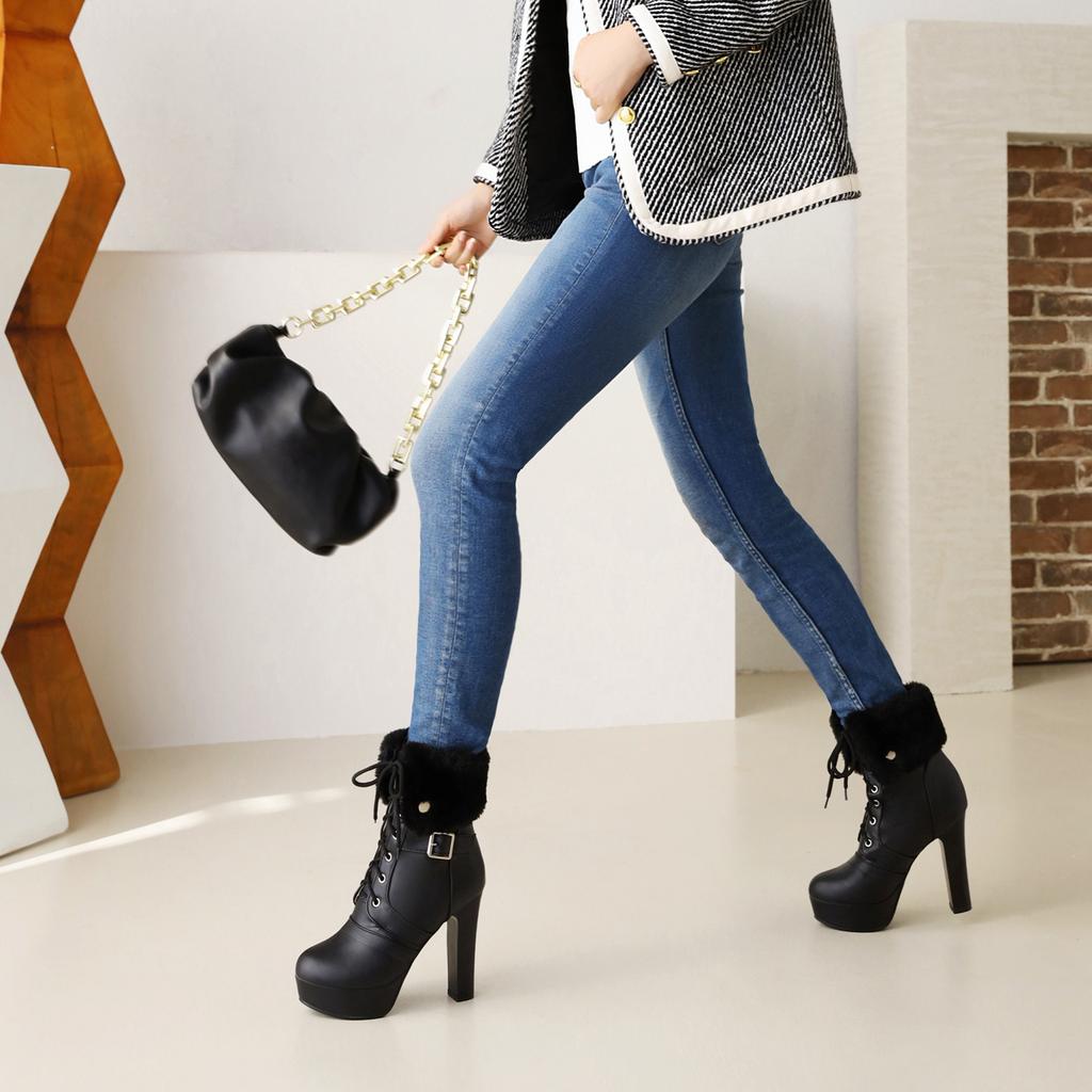 Women's High-heeled Short Boots Autumn and Winter New European and American Style Waterproof Table Thick-heeled Large-size Roman Short Boots