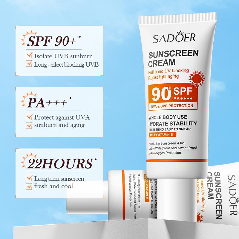 SADOER Spf 90+ Sunscreen for Face Whole Body Use Protector Solar UV Resistant Repairing Solar Blocker Facial Sunscreen