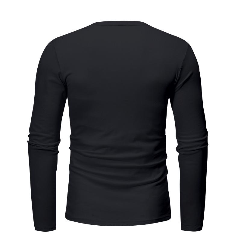 2026 European Men's Solid Color Round Neck Henley T-Shirt Long Sleeve Casual Sports Base Layer