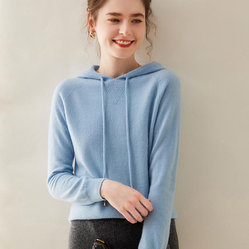 Women's Cashmere Hooded Sweater - Autumn/Winter Loose-Fit, Casual, Long-Sleeve Knit Pullover