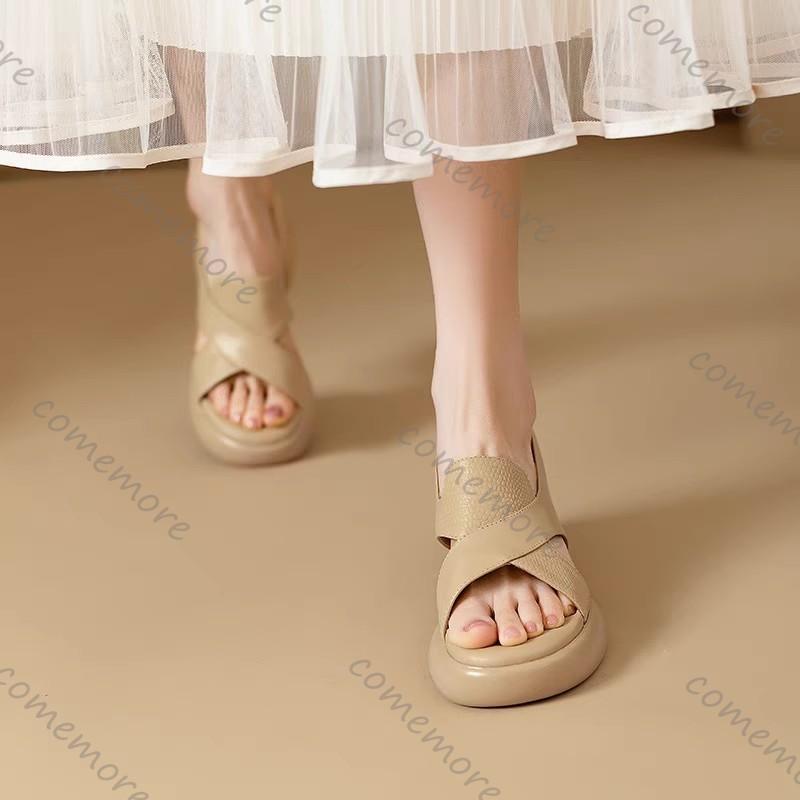 Fashion Comemore Roman Sandals Women Summer Thick Bottom Shoe Soft Leather Peep Toe Chunky Heeled Female Sandales Casual Shoes for Women